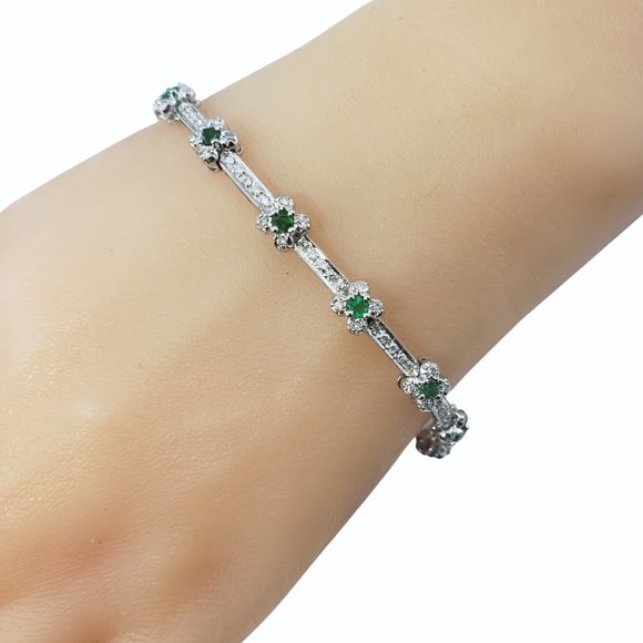 Vintage 18 Karat White Gold Emerald and Diamond Bracelet #12177 - Picture 7 of 7